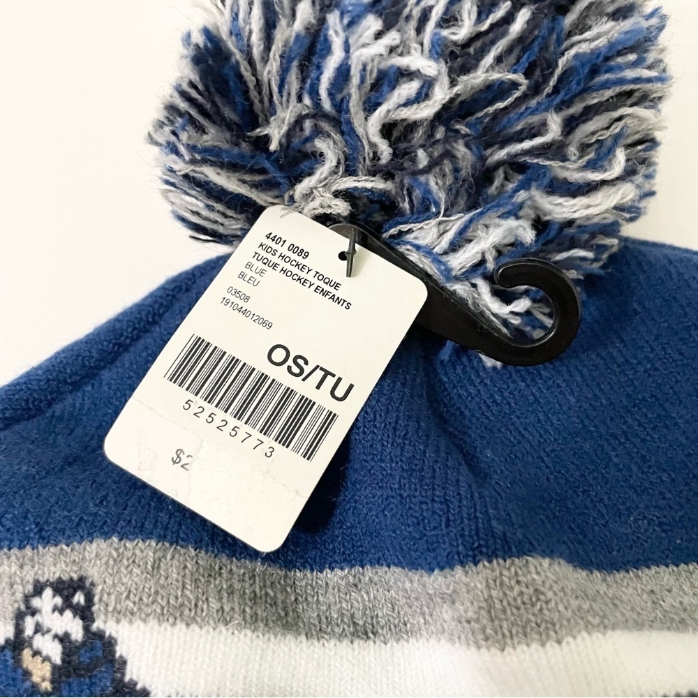 Roots Kids Hockey Toque Blue Pom Pom Hat - Picture 2 of 9